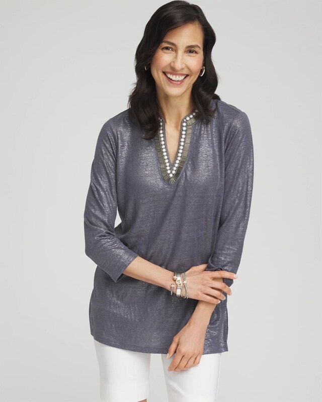 Linen Foil Embellished Tunic - image 1